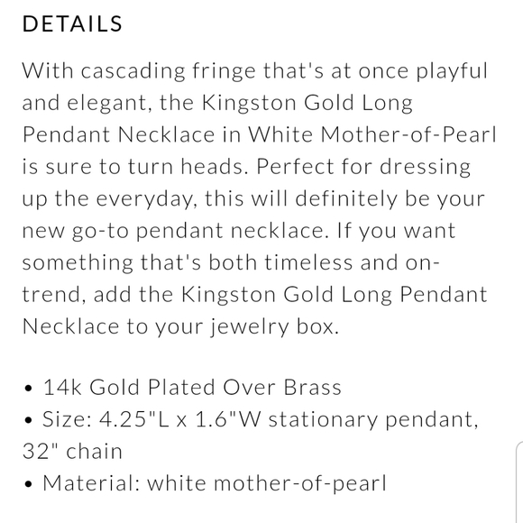 Kingston gold long pendant in white pearl NWT - Picture 5 of 7